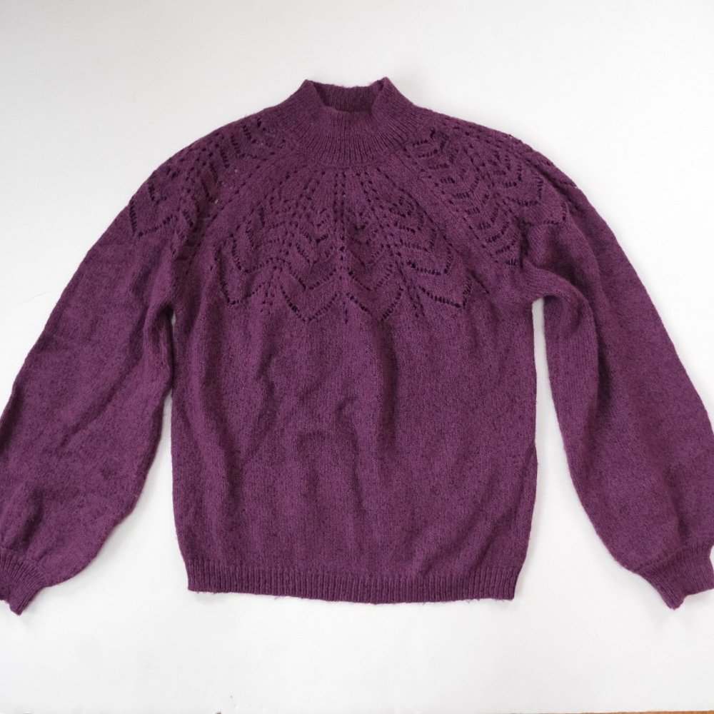 ANTHROPOLOGIE BB Dakota Steve Madden Pointelle Sweater XS Balloon Sleeve